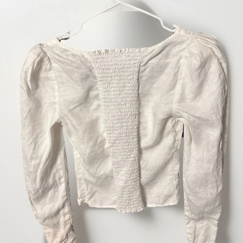 Reformation Stilton Linen Top Smocked Long Sleeve White Blouse Size 2